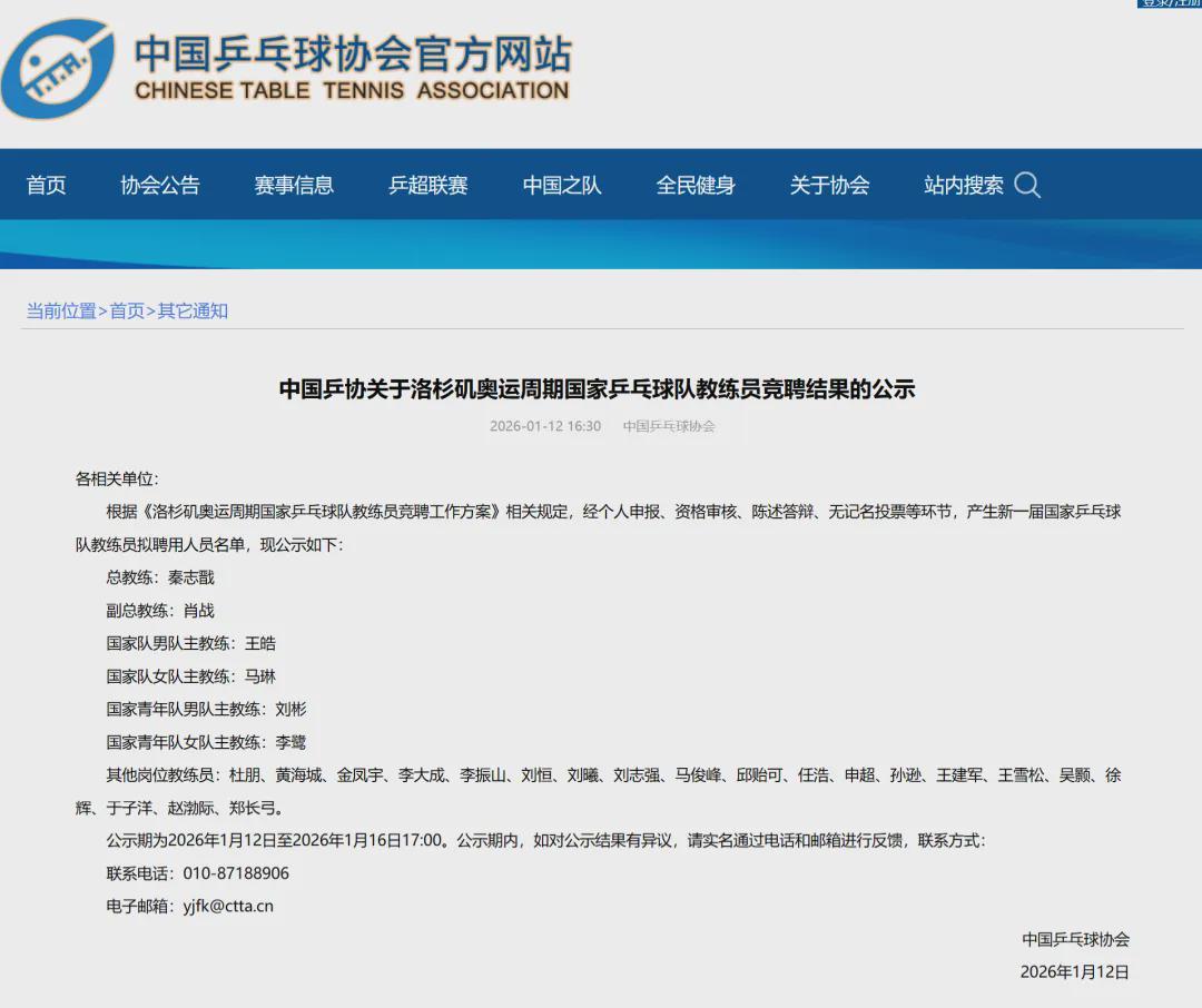 kaiyun-国乒教练竞聘结果，出炉！拟聘秦志戬、肖战、王皓、马琳等